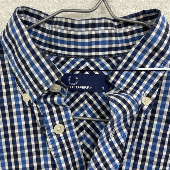 Fred Perry Button Down Shirt Mens S Blue Plaid Striped Oxford Woven Cotton - Picture 3 of 14